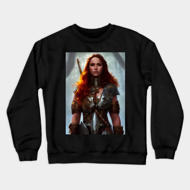 Barbarian red hair woman in full armour Crewneck Sweatshirt by ai1art